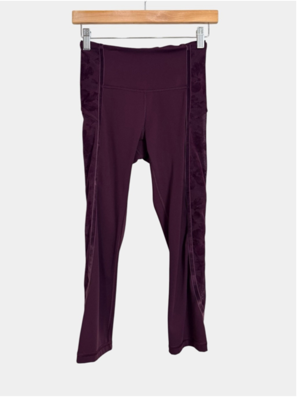 SPECIAL EDITION LULULEMON Wunder Under Crop Maroon Floral Mesh Leggings, Sz 4 - Picture 5 of 15